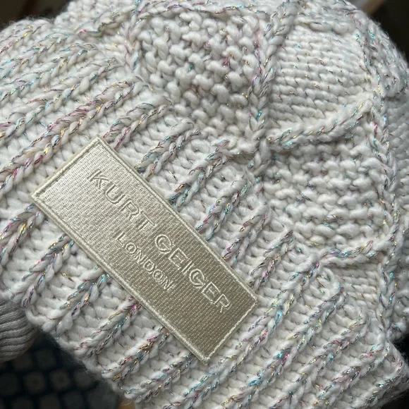 Kurt Geiger Cream Knit Hat with Multicolor Accents - Picture 5 of 8